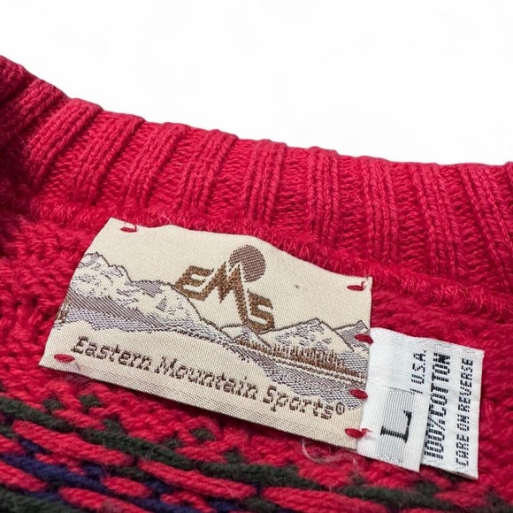 Vintage Eastern Mountain Sports EMS fair isle heavy sweater red L mens made USA - Picture 3 of 7